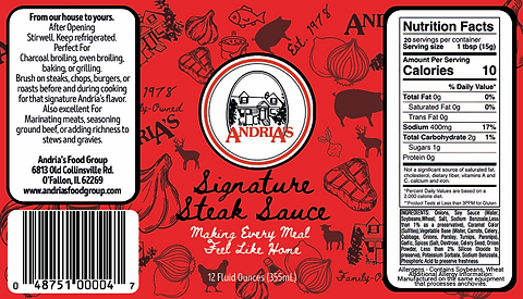 Andria's Steak Sauce 12oz Bottle